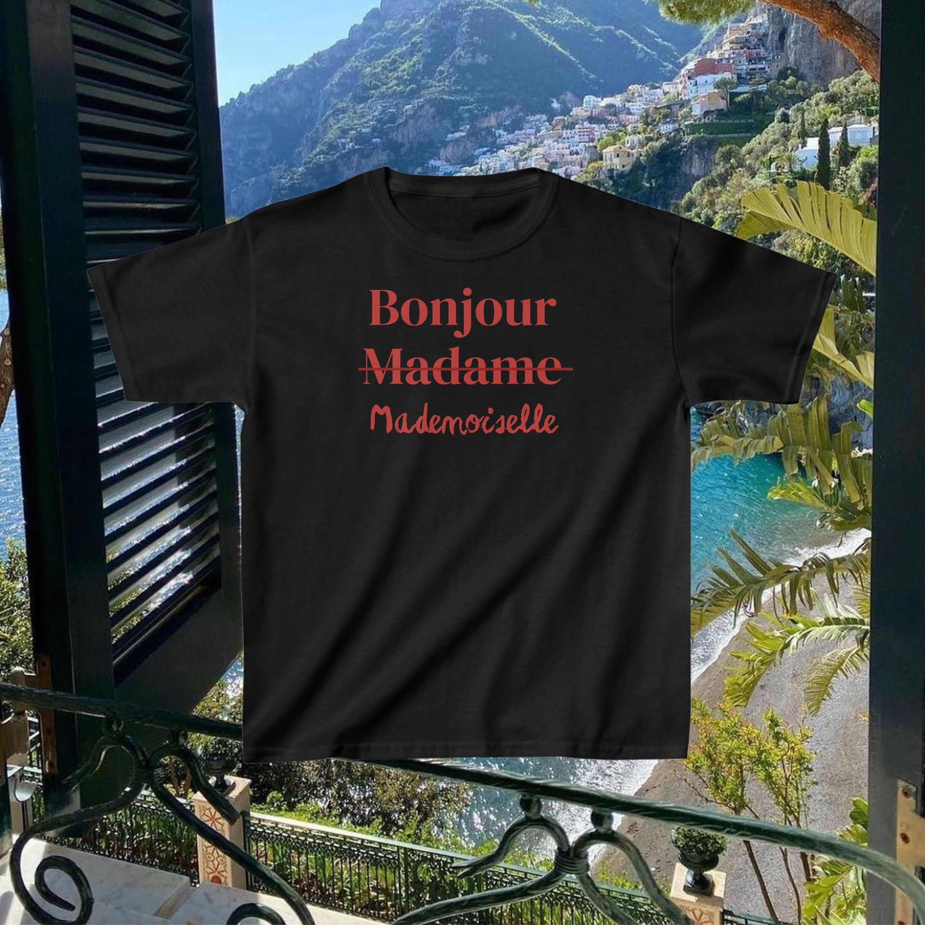 Bonjour Madame Y2K French Baby Tee | Retro Aesthetic Vintage Style Women's T-Shirt | Unique Gift