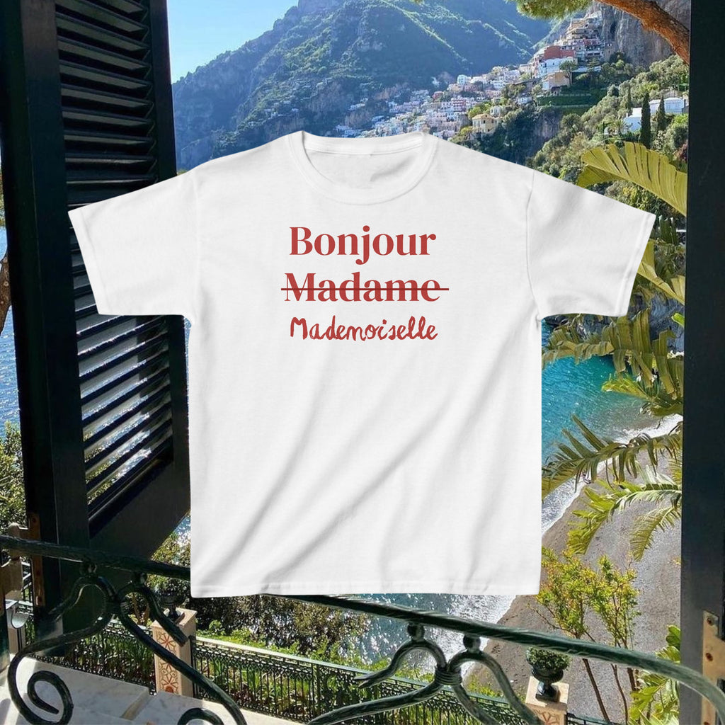 Bonjour Madame Y2K French Baby Tee | Retro Aesthetic Vintage Style Women's T-Shirt | Unique Gift