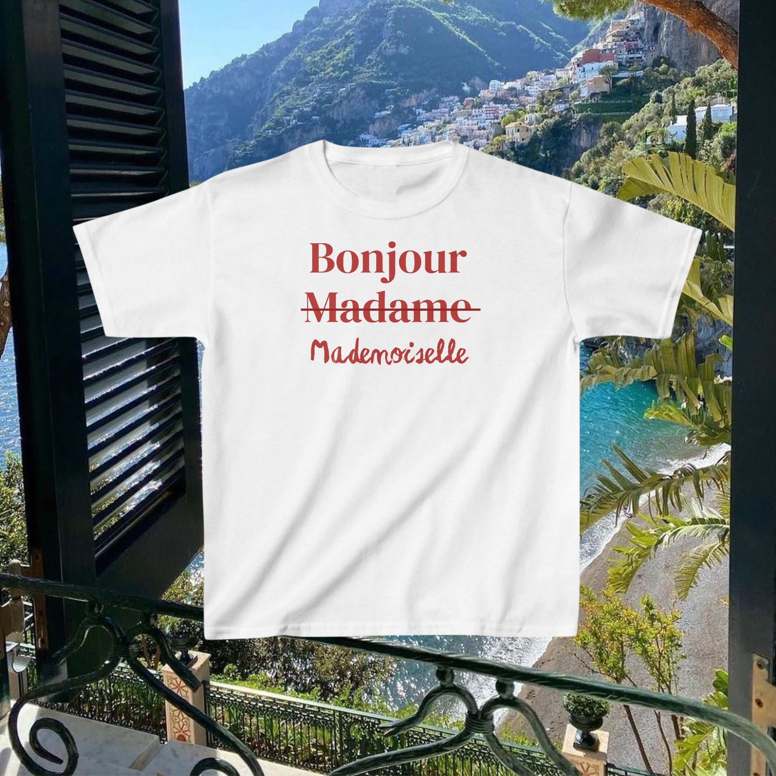Bonjour Madame Y2K French Baby Tee | Retro Aesthetic Vintage Style Women's T-Shirt | Unique Gift