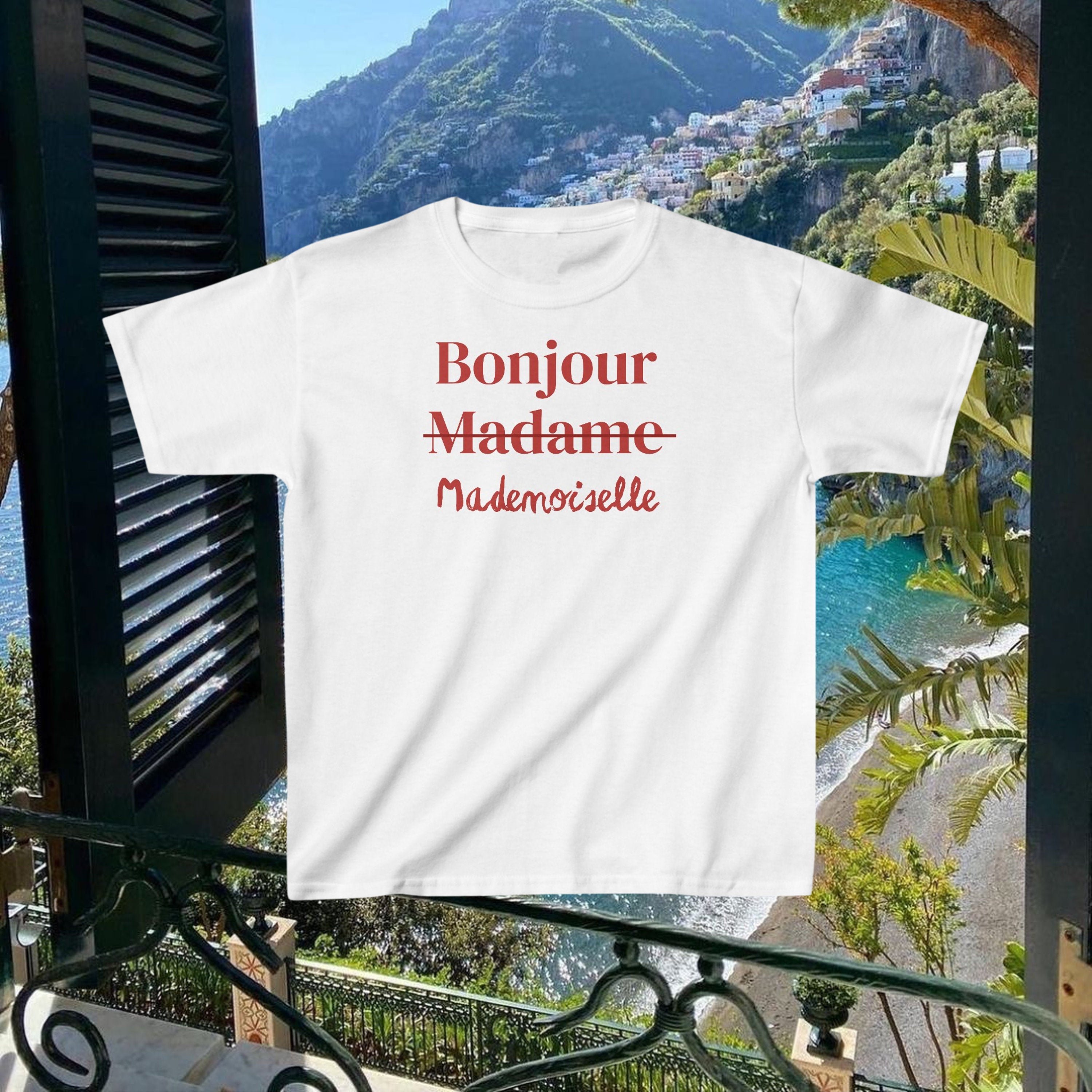 Bonjour Madame Y2K French Baby Tee | Retro Aesthetic Vintage Style Women's T-Shirt | Unique Gift
