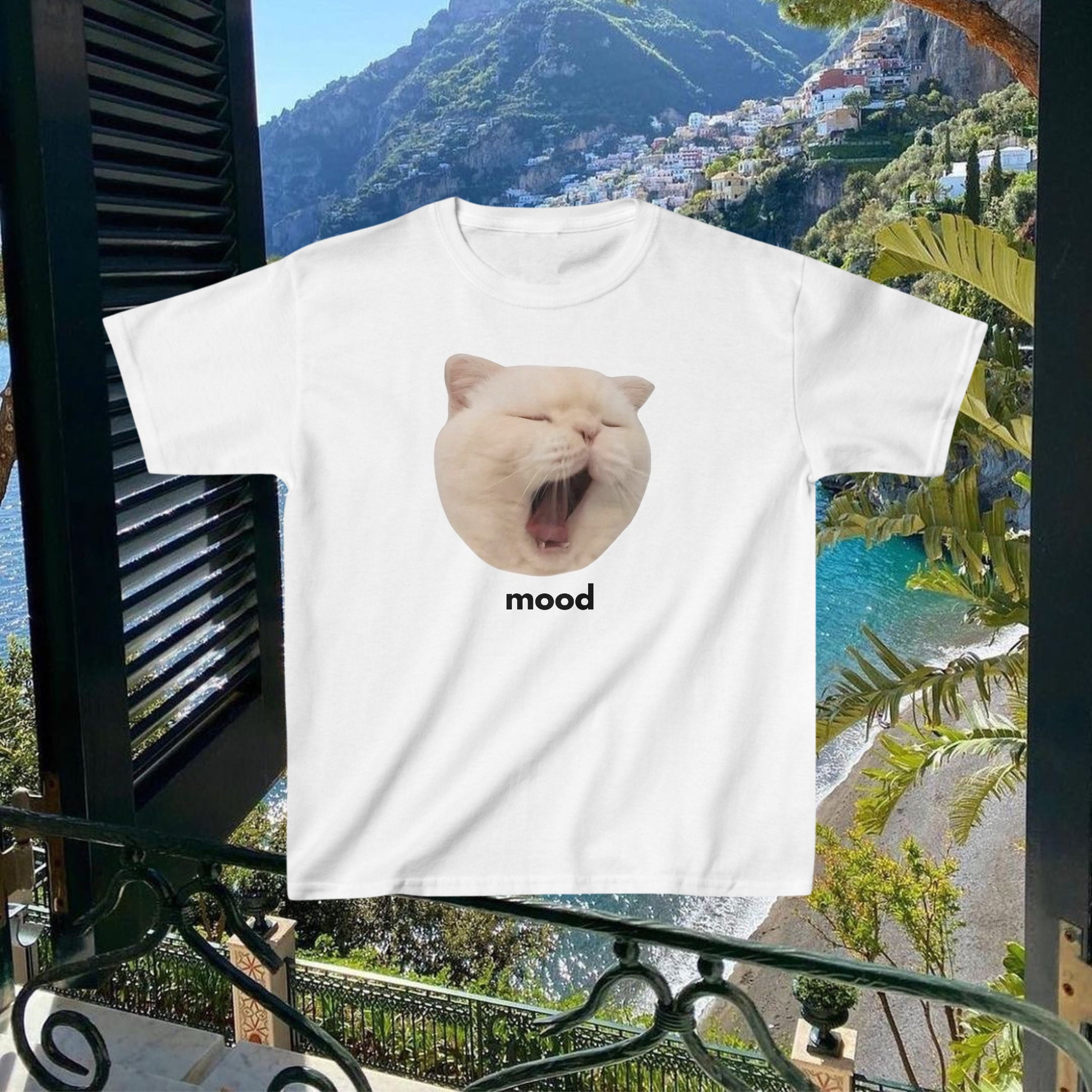 Sleepy Cat Y2K Baby Tee | Cute Vintage Style Retro Kitten Cropped Top - Soft Casual 90s Aesthetic Fashion - Funny Cat Meme