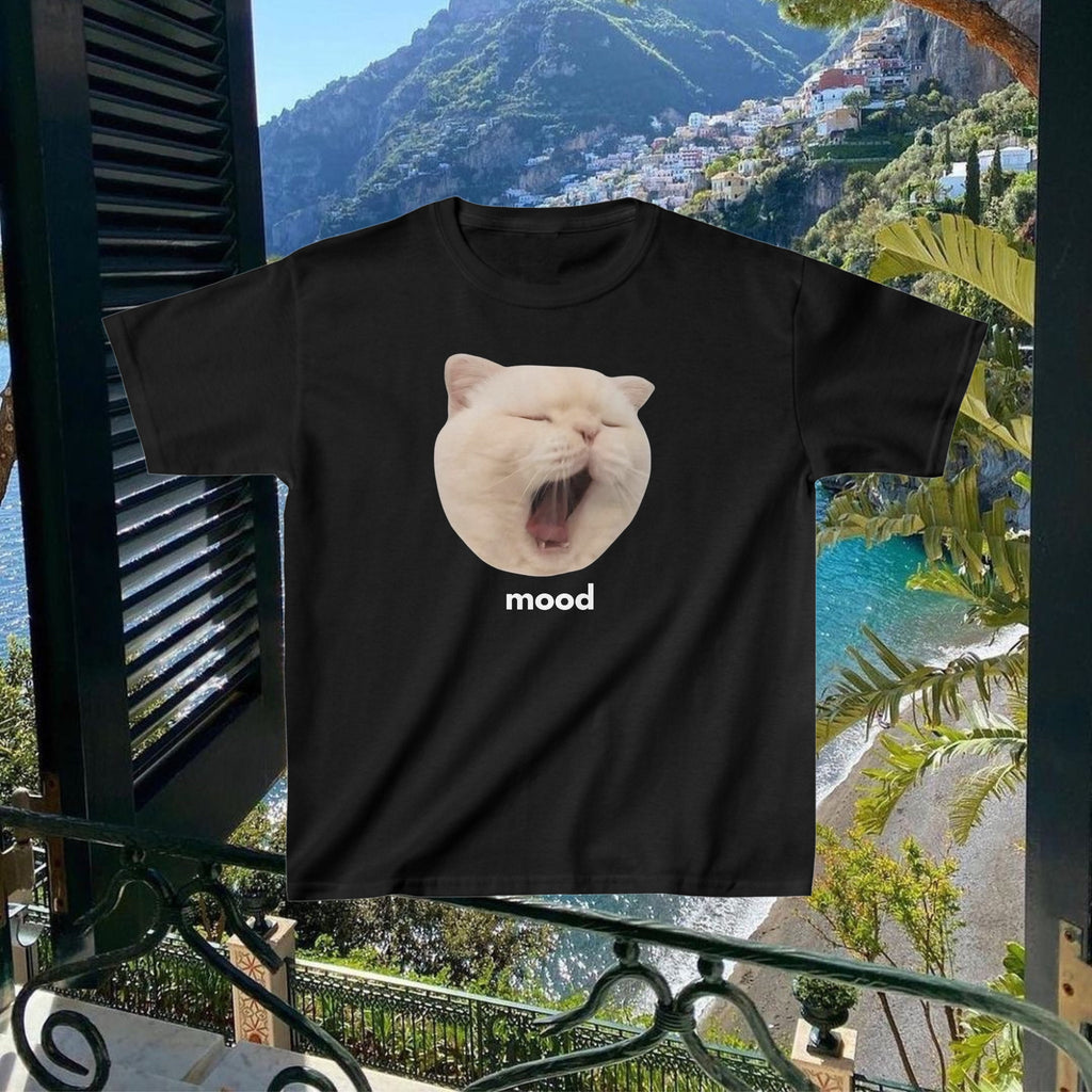 Sleepy Cat Y2K Baby Tee | Cute Vintage Style Retro Kitten Cropped Top - Soft Casual 90s Aesthetic Fashion - Funny Cat Meme